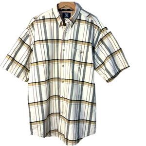 Wrangler Twenty X Button Up Short Sleeve Shirt Cream Brown Plaid Men’s